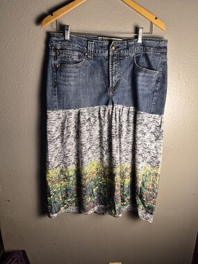 Christopher Webb Denim-Top Midi Skirt with Floral Hem